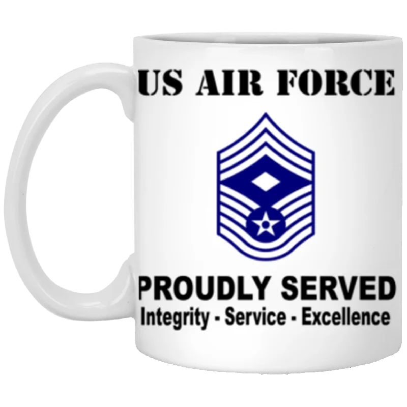 best stainless steel coffee cups for commuters-US Air Force E-9 First sergeant E-9 Rank Proudly Served Core Values 11 oz. White Mug