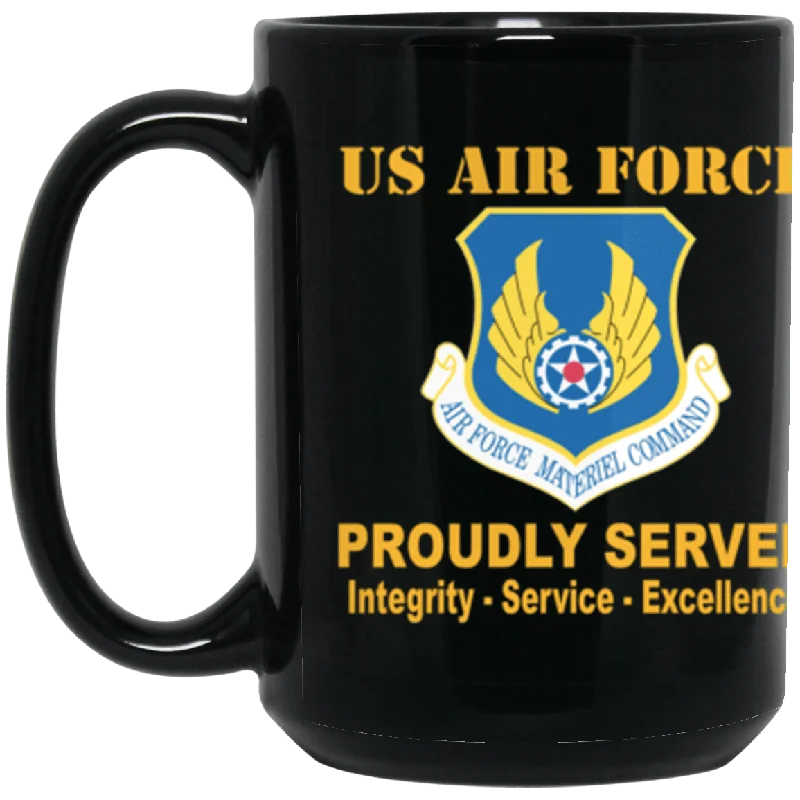 best mugs for hot tea-US Air Force Materiel Command Proudly Served Core Values 15 oz. Black Mug