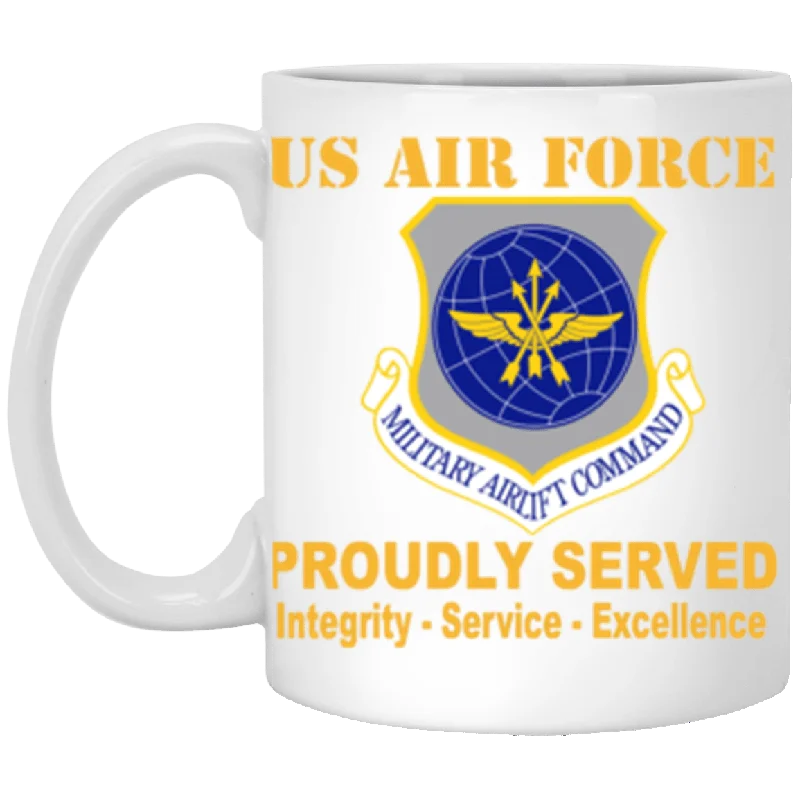 best thermal coffee mugs for travel-US Air Force Military Airlift Command Proudly Served Core Values 11 oz. White Mug