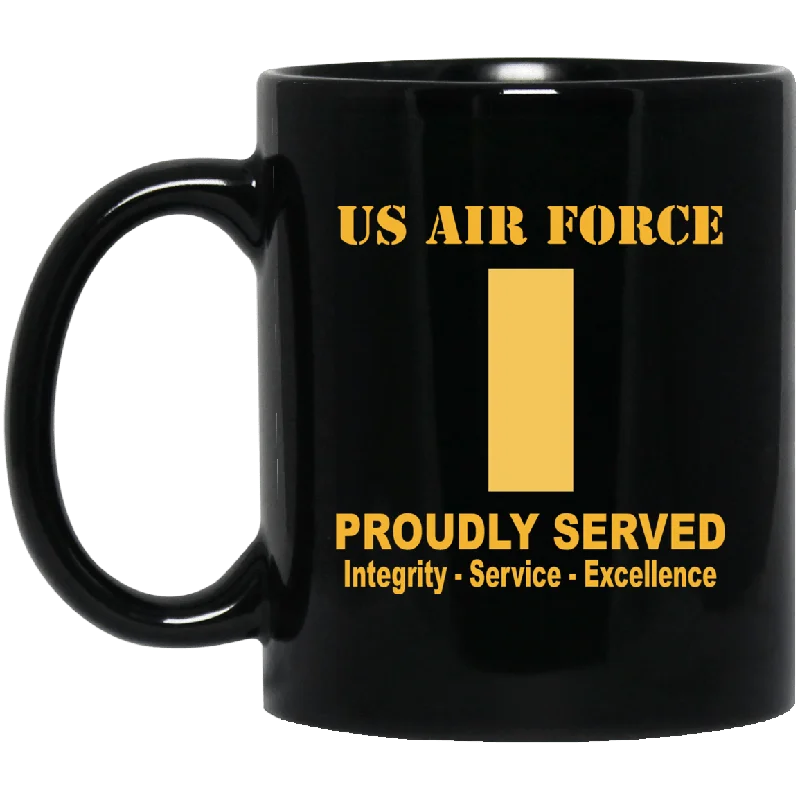 cute mugs with funny animal designs-US Air Force O-1 Second Lieutenant 2d Lt O1 Commissioned Officer Ranks Proudly Served Black Mug 11 oz - 15 oz