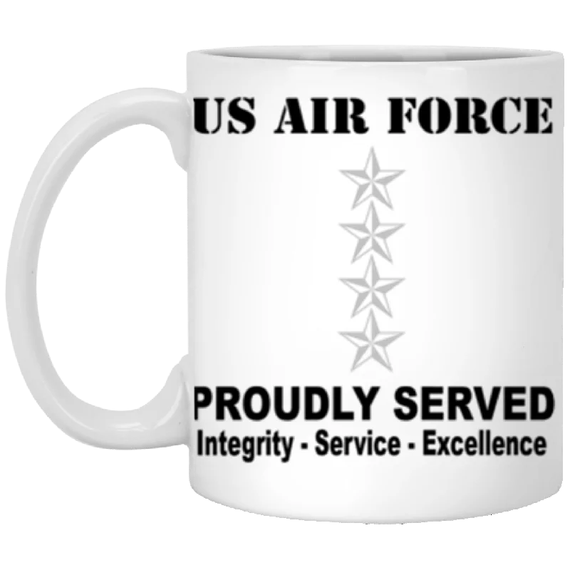 unique coffee mugs for home decor-US Air Force O-10 General Gen O10 General Officer Ranks Proudly Served Core Values 11 oz. White Mug