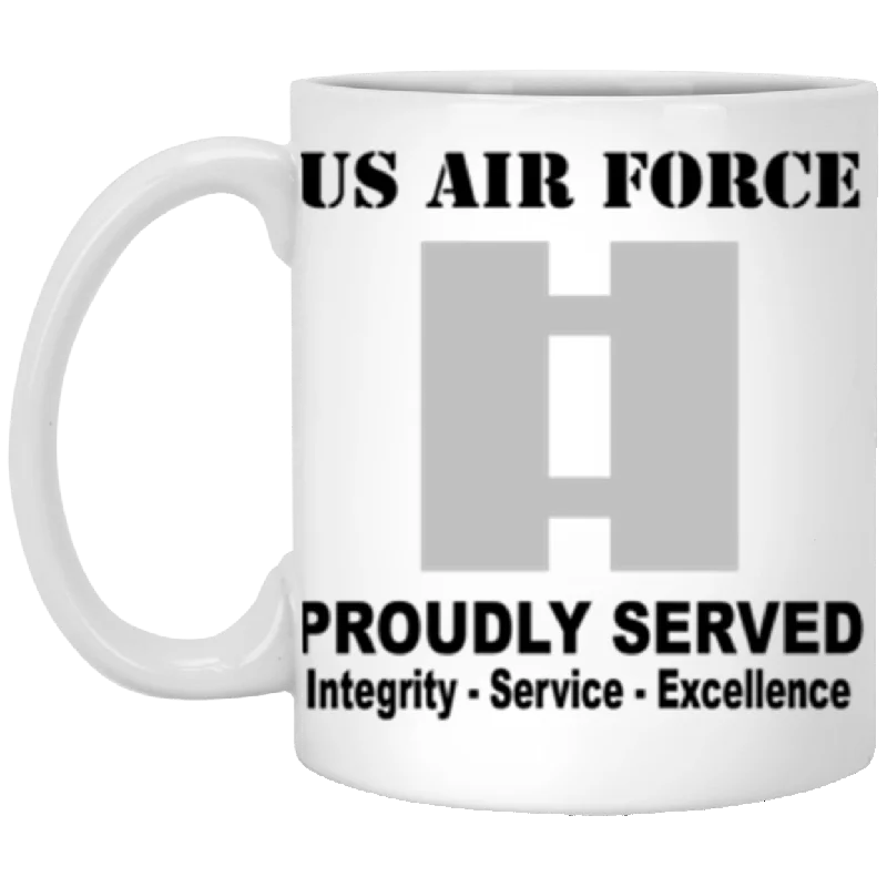 elegant tea cups for morning coffee-US Air Force O-3 Captain Capt O3 Commissioned Officer Ranks Proudly Served Core Values 11 oz. White Mug