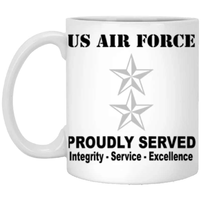 cute mugs with funny prints for gifts-US Air Force O-8 Major General Maj G O8 General Officer Ranks Proudly Served Core Values 11 oz. White Mug