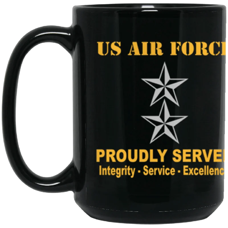 glass mugs for iced coffee-US Air Force O-8 Major General Maj G O8 General Officer Ranks Proudly Served Core Values 15 oz. Black Mug