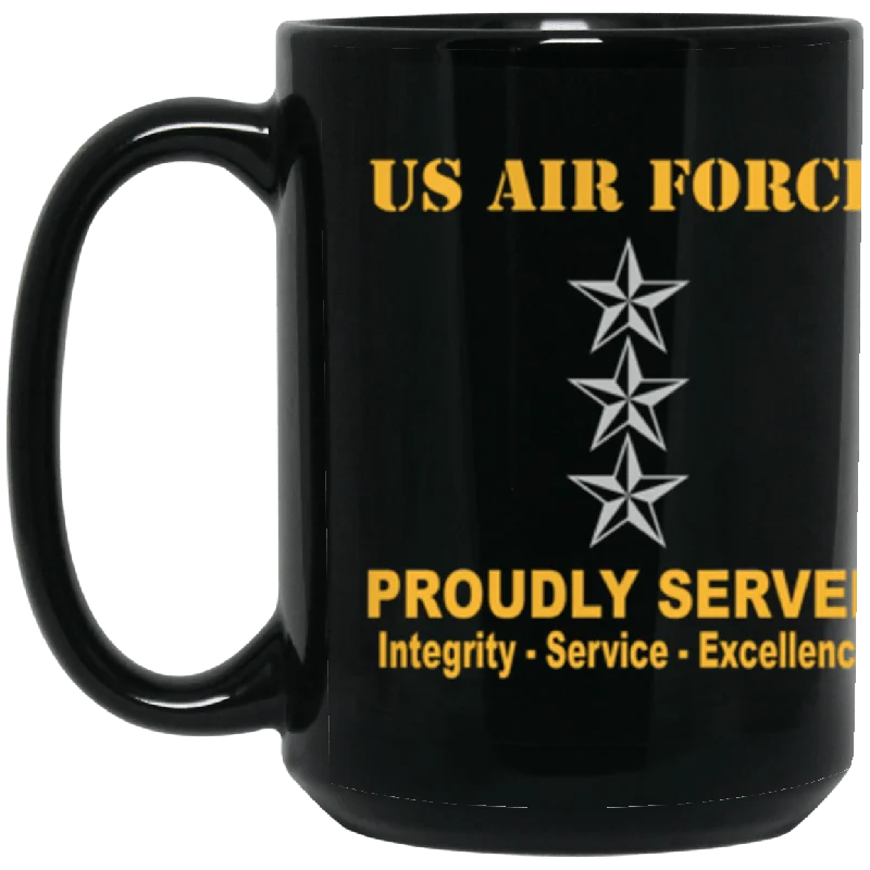 luxury travel mugs for hot drinks-US Air Force O-9 Lieutenant General Lt Ge O9 General Officer Ranks Proudly Served Core Values 15 oz. Black Mug