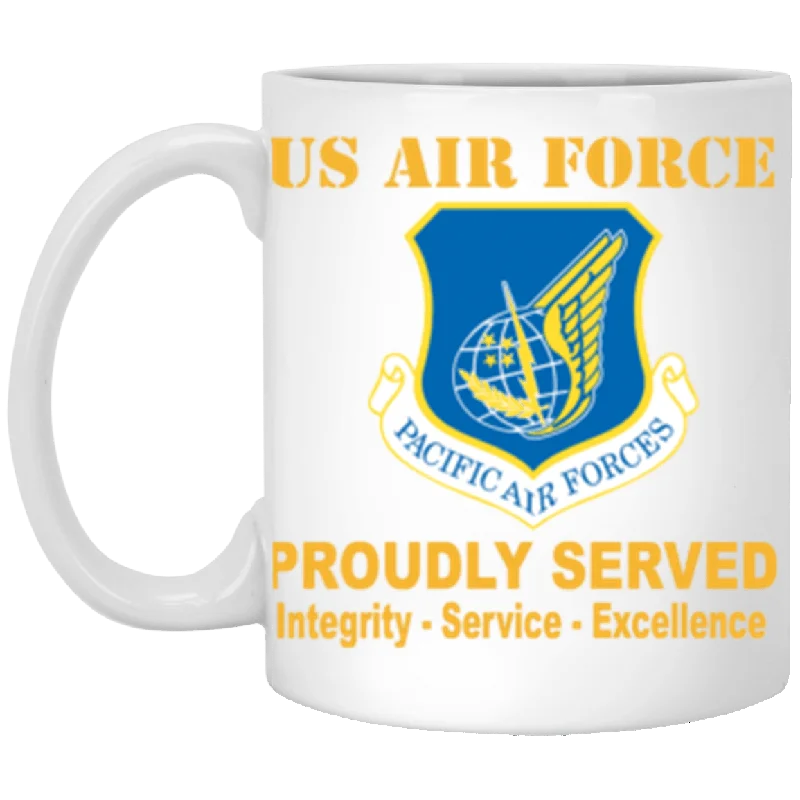 travel mugs for iced coffee-US Air Force Pacific Air Forces Proudly Served Core Values 11 oz. White Mug