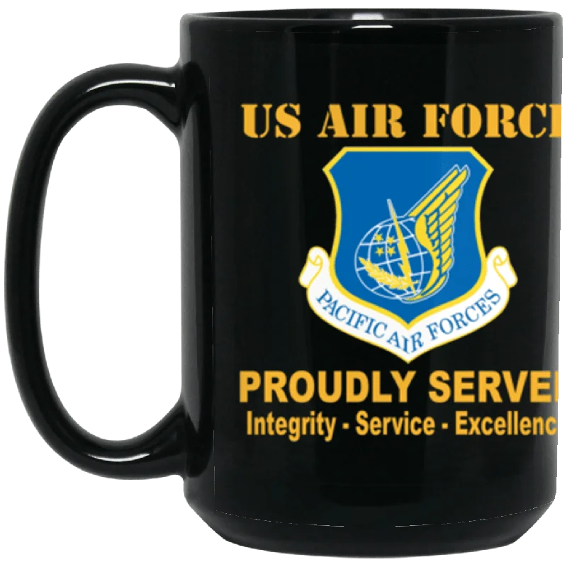 insulated coffee mugs for cold drinks-US Air Force Pacific Air Forces Proudly Served Core Values 15 oz. Black Mug