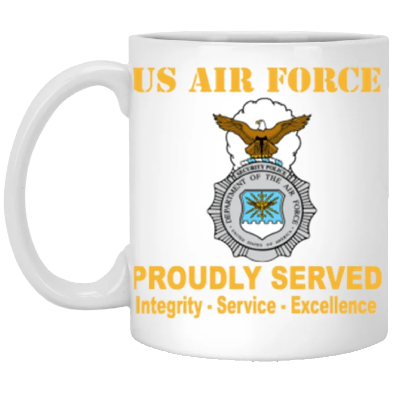 custom engraved mugs for gifts-US Air Force Security Police Proudly Served Core Values 11 oz. White Mug