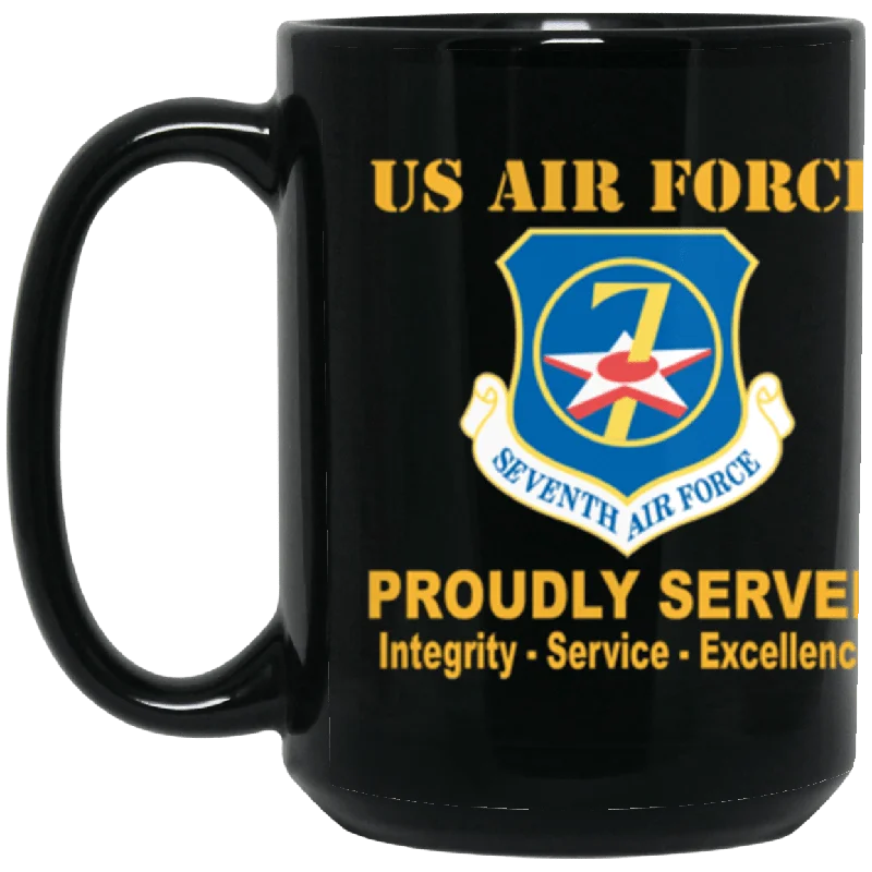 unique mugs with logos for businesses-US Air Force Seventh Air Force Proudly Served Core Values 15 oz. Black Mug