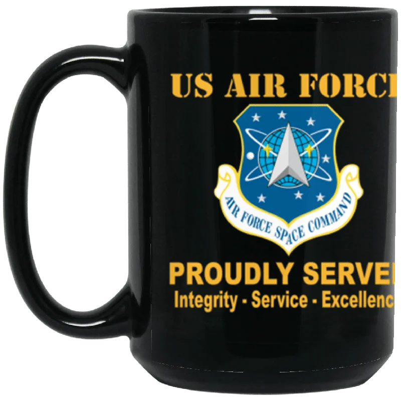 custom mugs for company giveaways-US Air Force Space Command Proudly Served Core Values 15 oz. Black Mug