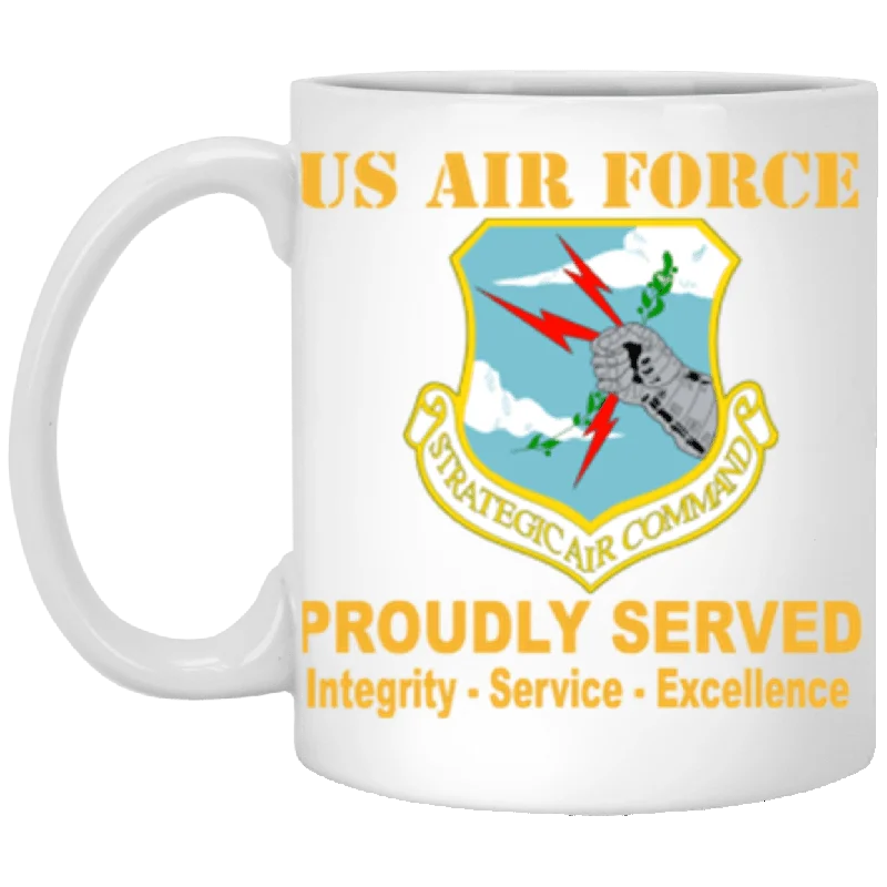 personalized coffee cups for anniversary-US Air Force Strategic Air Command Proudly Served Core Values 11 oz. White Mug