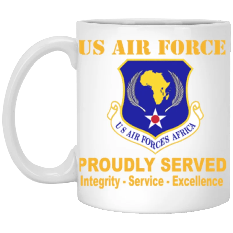 best tea mugs with designs-US Air Force United States Air Forces Africa Proudly Served Core Values 11 oz. White Mug