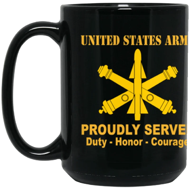 large custom mugs for special events-US Army Air Defense Artillery Proudly Served Core Values 15 oz. Black Mug