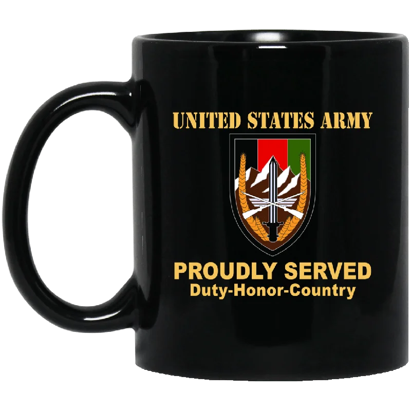 custom ceramic mugs for businesses-US ARMY CSIB ARMY ELEMENT, UNITED STATES FORCES-AFGHANISTAN- 11 oz - 15 oz Black Mug