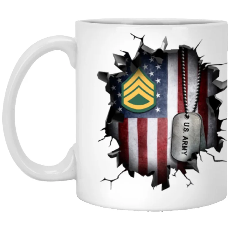 best insulated mugs for camping-US Army E-6 Staff Sergeant E6 SSG Noncommissioned Officer Ranks 3D Break Effect 11oz - 15oz White Mug