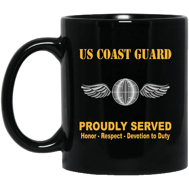 durable coffee mugs for hiking trips-US Coast Guard Aviation Electricians Mate AE Logo Proudly Served Black Mug 11 oz - 15 oz