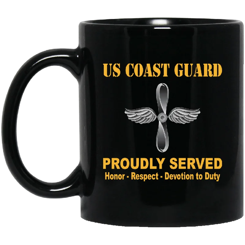 large ceramic mugs for tea enthusiasts-US Coast Guard Aviation Maintenance Technician AMT Logo Proudly Served Black Mug 11 oz - 15 oz