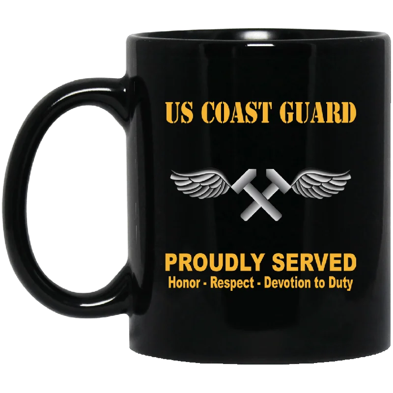 custom engraved coffee mugs for offices-US Coast Guard Aviation Metalsmith AM Logo Proudly Served Black Mug 11 oz - 15 oz