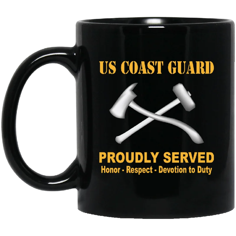 luxury travel mugs for coffee breaks-US Coast Guard Damage Controlman DC Logo Proudly Served Black Mug 11 oz - 15 oz