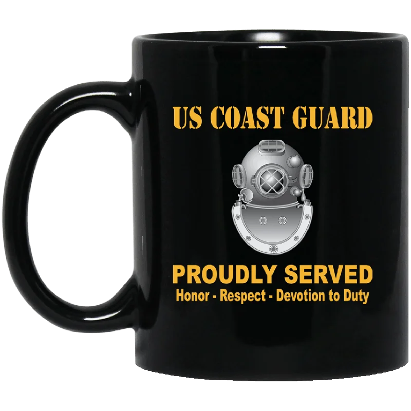 custom engraved mugs for gifts-US Coast Guard Diver ND Logo Proudly Served Black Mug 11 oz - 15 oz