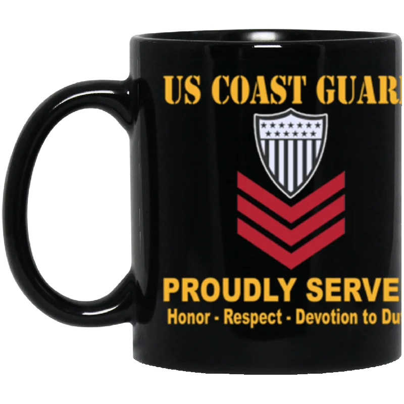 custom photo mugs for family gatherings-US Coast Guard E-6 Petty Officer First Class E6 PO1 Petty Officer Proudly Served Core Values 11 oz. Black Mug