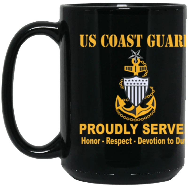 custom photo coffee mugs for teachers-US Coast Guard E-8 Senior Chief Petty Officer E8 SCPO Chief Petty Officer Cap Device Proudly Served Core Values 15 oz. Black Mug