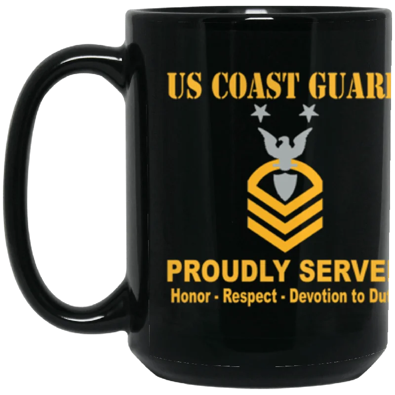 personalized photo mugs for holidays-US Coast Guard E-9 Command Master Chief Petty Officer E9 CMC Chief Petty Officer Proudly Served Core Values 15 oz. Black Mug