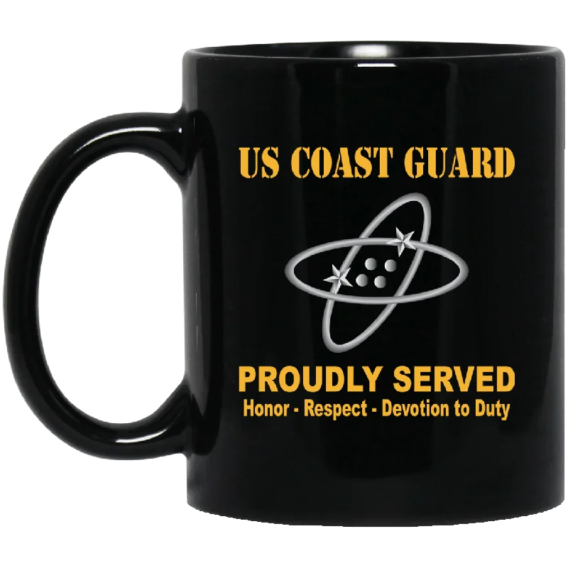 cute coffee mugs for new parents-US Coast Guard Electronics Technician ET Logo Proudly Served Black Mug 11 oz - 15 oz