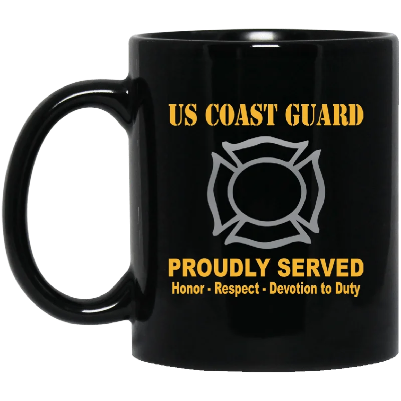 best reusable coffee mugs for work-US Coast Guard Fire and Safety Specialist FF Logo Proudly Served Black Mug 11 oz - 15 oz