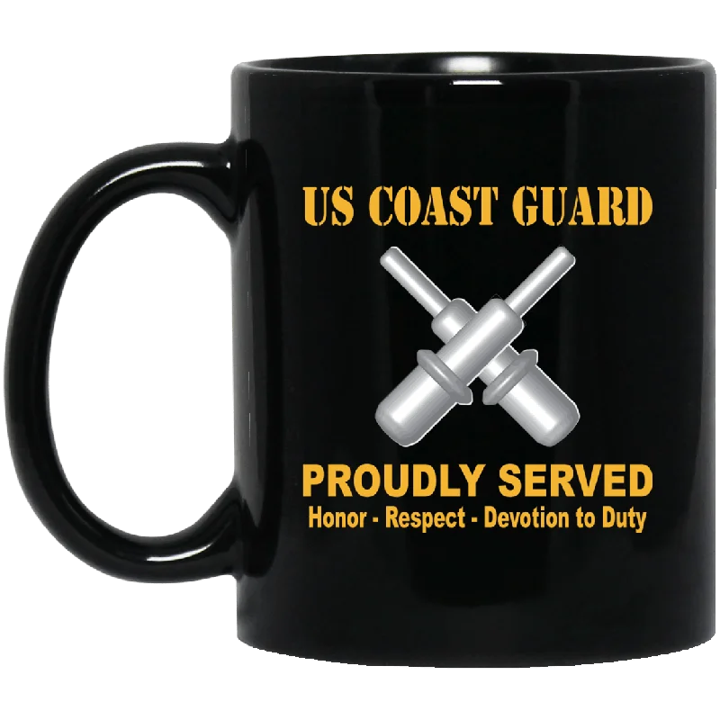 best tea mugs for loose leaf tea-US Coast Guard Gunner's Mate GM Logo Proudly Served Black Mug 11 oz - 15 oz