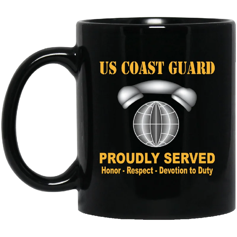 modern coffee mugs for trendy kitchens-US Coast Guard Information Systems Technician IT Logo Proudly Served Black Mug 11 oz - 15 oz