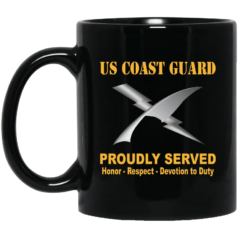 personalized travel mugs with names-US Coast Guard Intelligence Specialist IS Logo Proudly Served Black Mug 11 oz - 15 oz