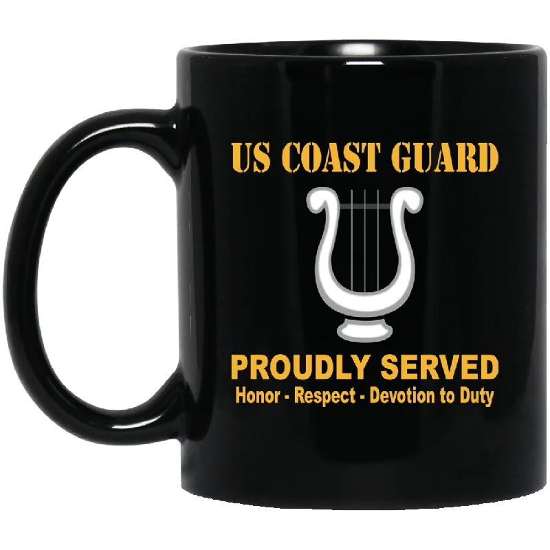 cute mugs with funny animal designs-US Coast Guard Musician MU Logo Proudly Served Black Mug 11 oz - 15 oz