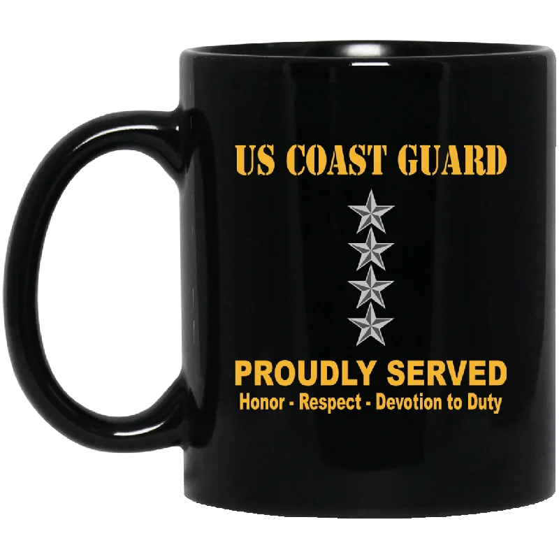 glass mugs for iced coffee-US Coast Guard O-10 Admiral O10 ADM Flag Officer Ranks Proudly Served Black Mug 11 oz - 15 oz