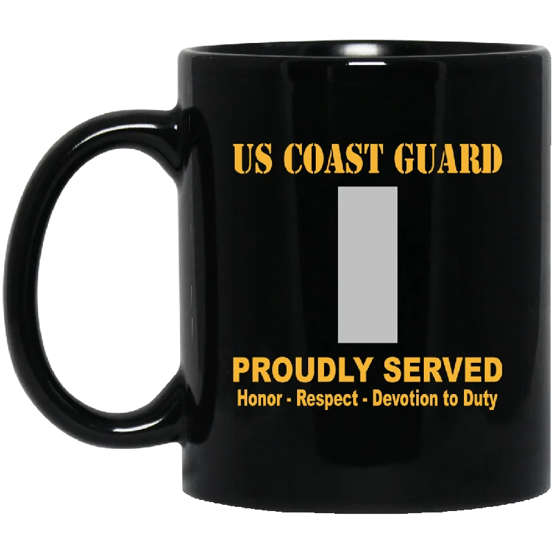 unique mugs for the office desk-US Coast Guard O-2 Lieutenant Junior Grade O2 LTJG Junior Officer Ranks Proudly Served Black Mug 11 oz - 15 oz