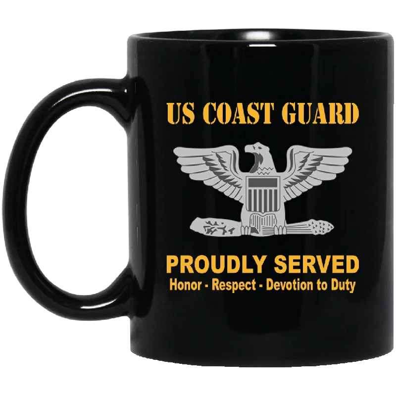 insulated travel cups for tea-US Coast Guard O-6 Captain O6 CAPT Senior Officer Ranks Proudly Served Black Mug 11 oz - 15 oz