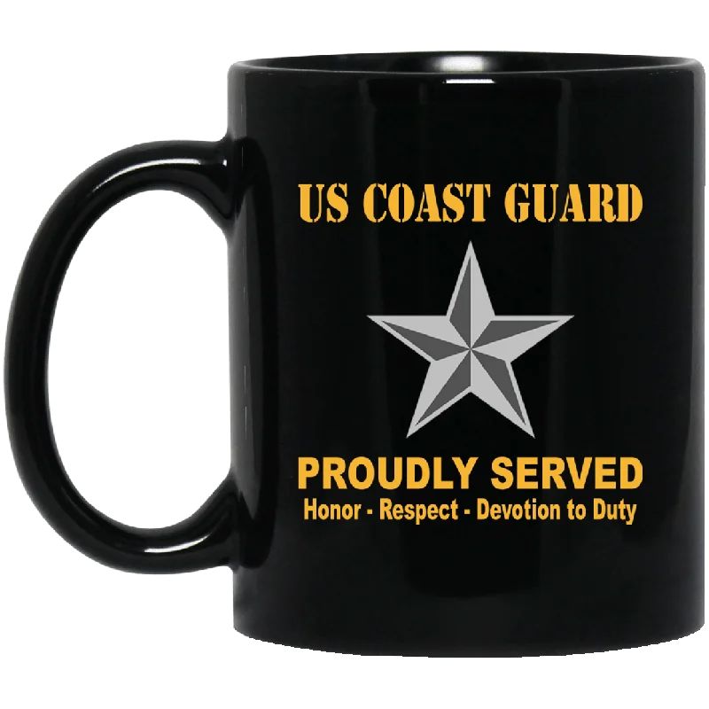 eco-friendly travel coffee cups-US Coast Guard O-7 Rear Admiral Lower Half O7 DRML Flag Officer Ranks Proudly Served Black Mug 11 oz - 15 oz