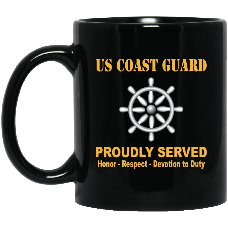 custom coffee cups with funny messages-US Coast Guard Quartermaster QM Logo Proudly Served Black Mug 11 oz - 15 oz