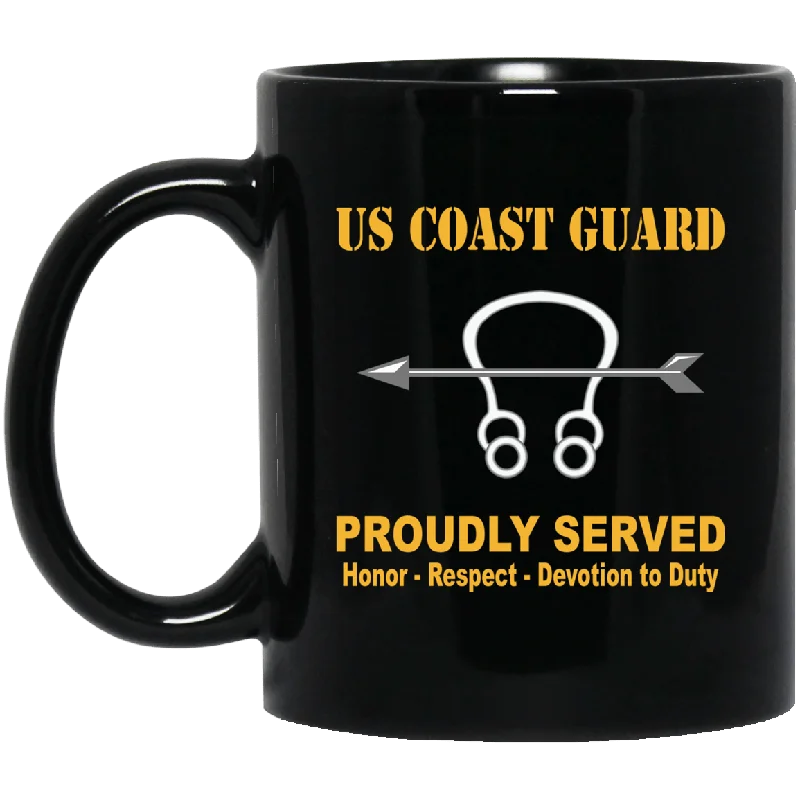 insulated coffee mugs for hot weather-US Coast Guard Sonar Technician ST Logo Proudly Served Black Mug 11 oz - 15 oz