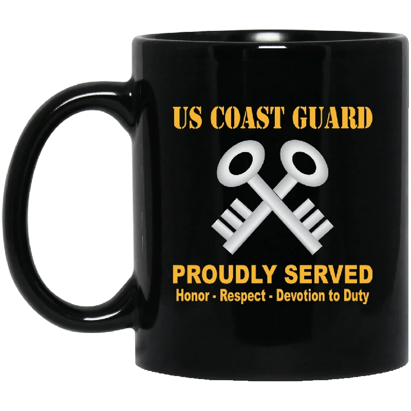 colorful custom mugs for events-US Coast Guard Storekeeper SK Logo Proudly Served Black Mug 11 oz - 15 oz