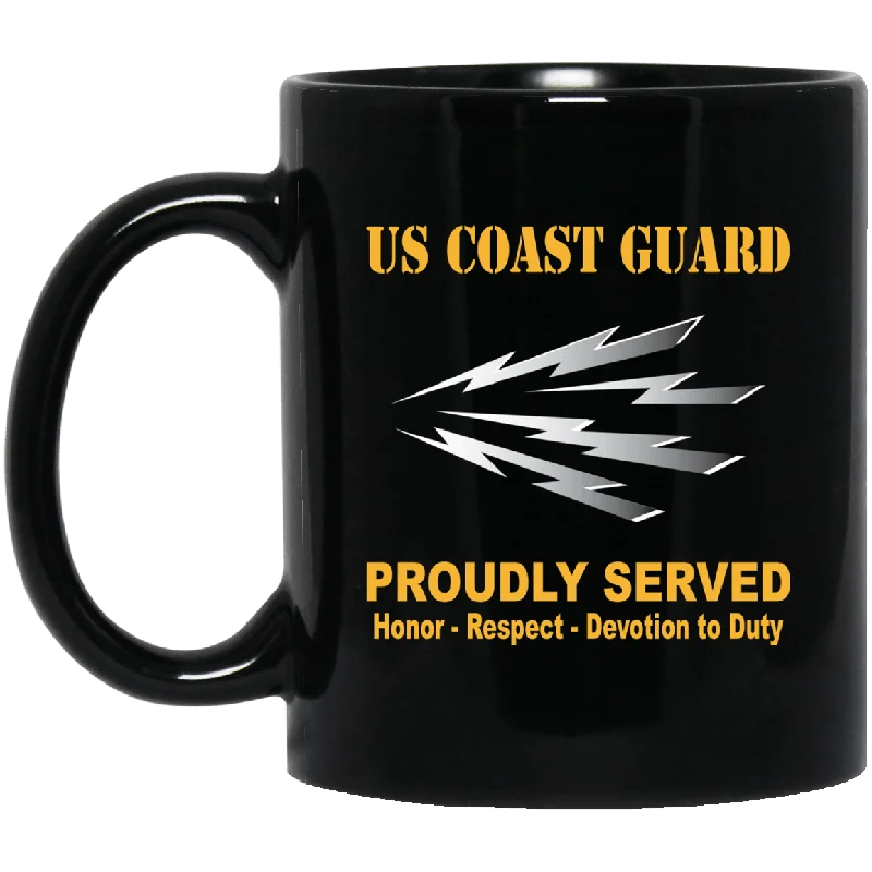 large custom coffee mugs for events-US Coast Guard Telecommunications Specialist TC Logo Proudly Served Black Mug 11 oz - 15 oz