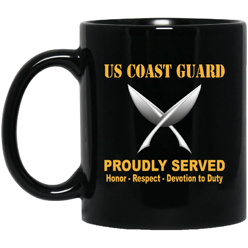 stylish coffee mugs with vintage designs-US Coast Guard Yeoman YN Logo Proudly Served Black Mug 11 oz - 15 oz