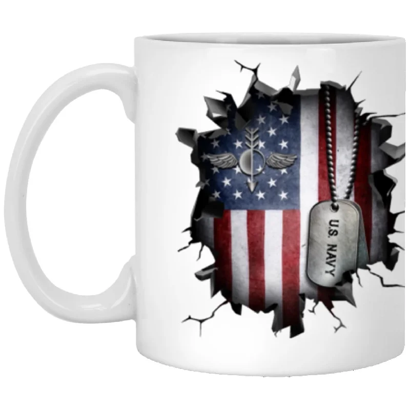 coffee mugs with unique prints-US Navy Aerographers Mate Navy AG 3D Break Effect 11oz - 15oz White Mug