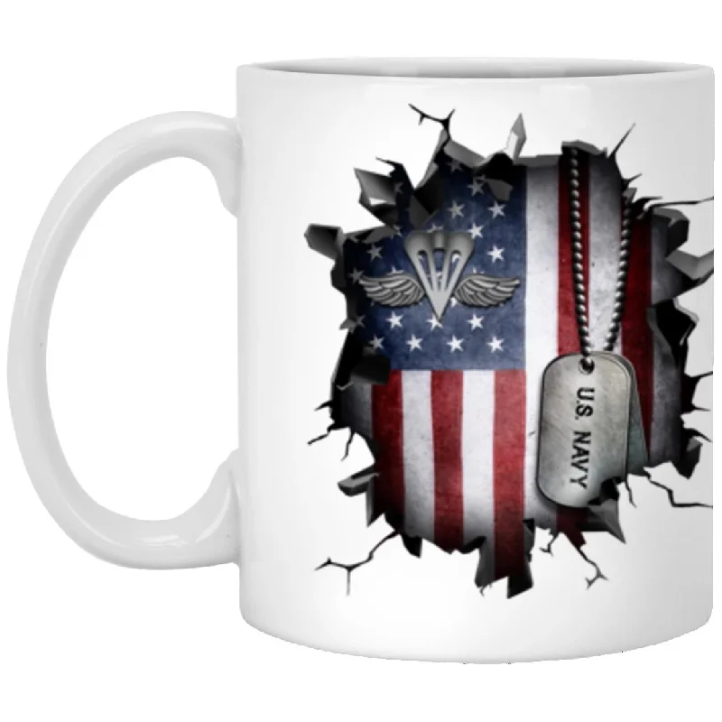 reusable coffee mugs with logos-US Navy Aircrew Survival Equipmentman Navy PR 3D Break Effect 11oz - 15oz White Mug