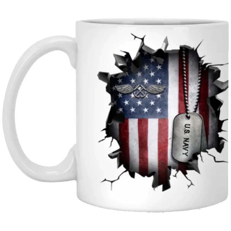 best travel coffee mugs for long commutes-US Navy Aviation Boatswain_s Mate Navy AB 3D Break Effect 11oz - 15oz White Mug