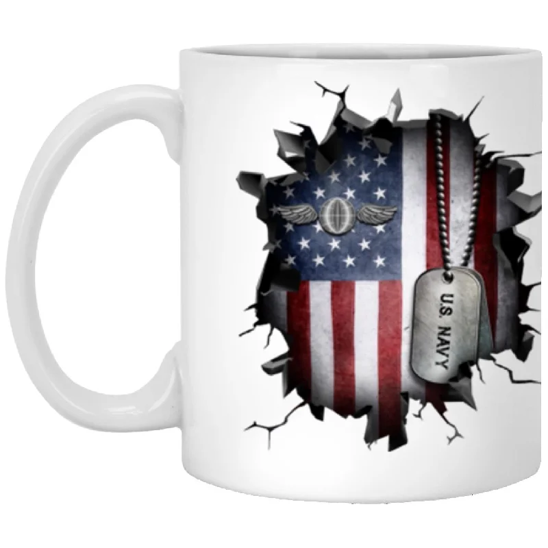 high-quality stainless steel mugs for gifts-US Navy Aviation Electronics Mate Navy AE 3D Break Effect 11oz - 15oz White Mug