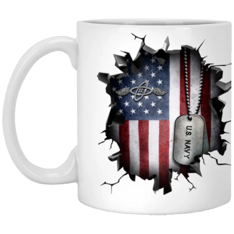 insulated mugs for camping trips-US Navy Aviation Electronics Technician Navy AT 3D Break Effect 11oz - 15oz White Mug