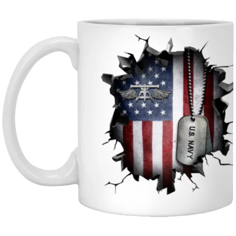 colorful custom mugs for events-US Navy Aviation Fire Control Tech Navy AQ 3D Break Effect 11oz - 15oz White Mug