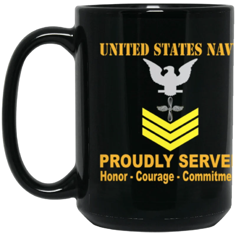 large mugs for coffee lovers-US Navy Aviation machinist's mate Navy AD E-6 Gold Stripe 15 oz. Black Mug