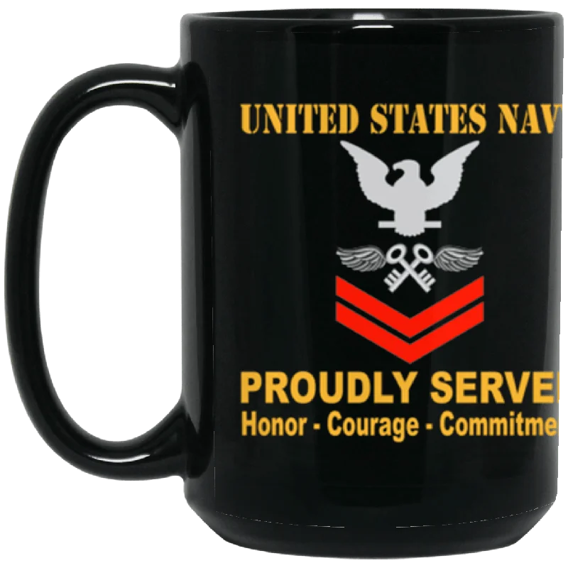 large custom mugs for special events-US Navy Aviation Storekeeper Navy AK E-5 Red Stripe 15 oz. Black Mug